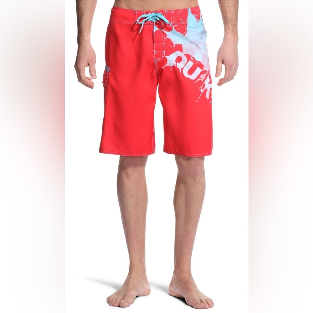 Quiksilver Red Board Shorts Men’s Size 31 Surf Swim Trunks Drawstring